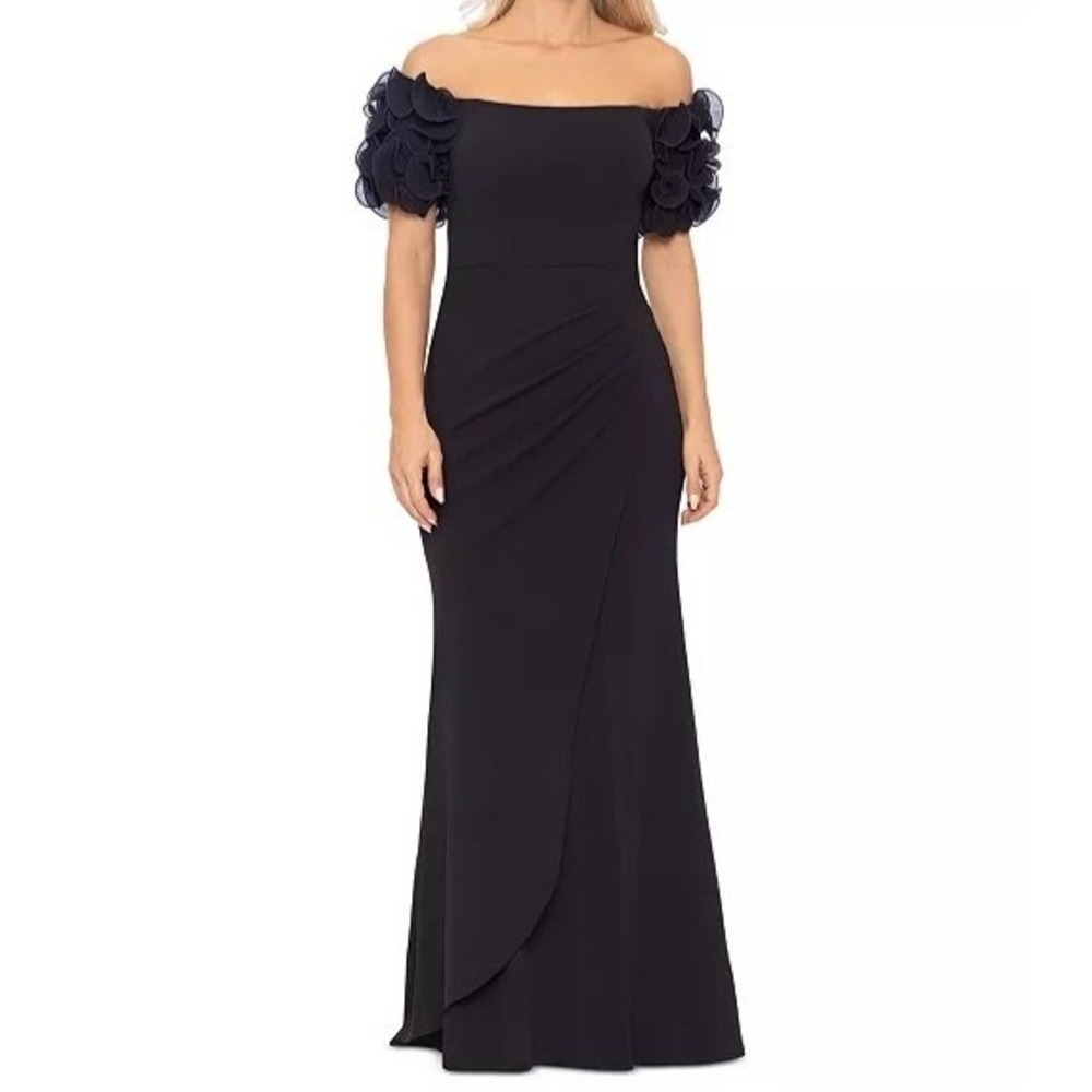 Xscape Off The Shoulder Ruffled Sleeve Scuba Crepe Gown Dress Womens Size 18W
